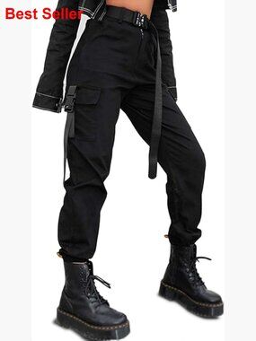 Cargo Pants with Elastic Waist, 4 Pockets, 95% Polyester 5% Spandex
